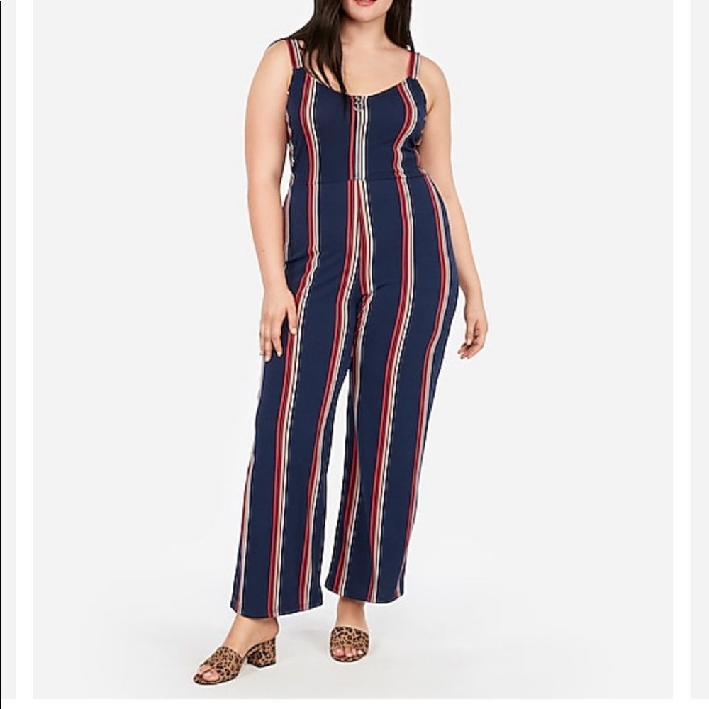 Express striped zip front jumpsuit
